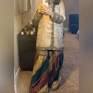 Elegant Gold and Multicolor Embellished Outfit